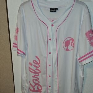 Barbie Pink and White Logo Baseball Jersey